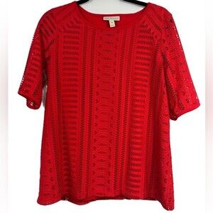 𝅺DANA Buchman Bright Red Lace Casual Blouse Women's Size Medium